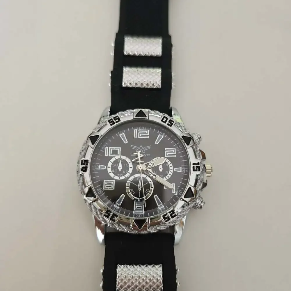 Zhowe men's silver-tone Quartz Chronograph style sports watch with black silicon